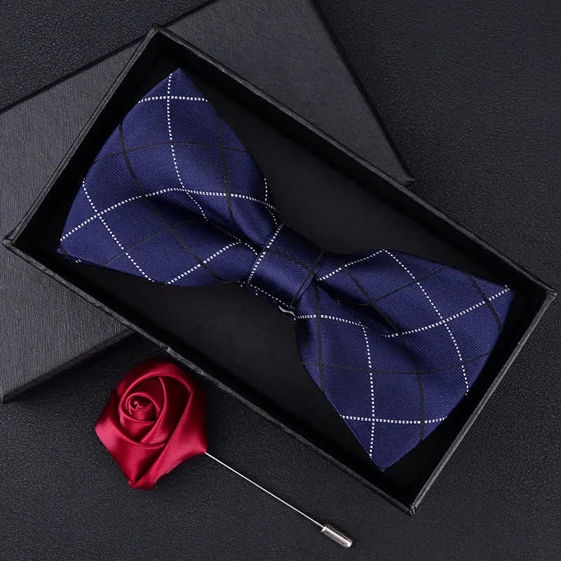 2Pcs Men's British Style Plaid Pattern Bow Tie Set