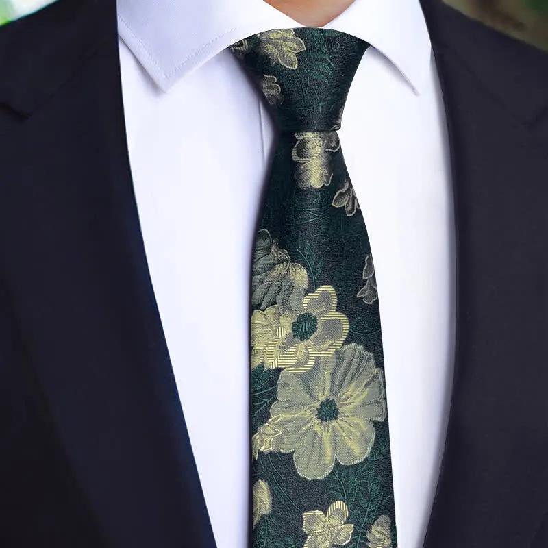 3Pcs Men's Dark Green Flower BowTie Necktie Set