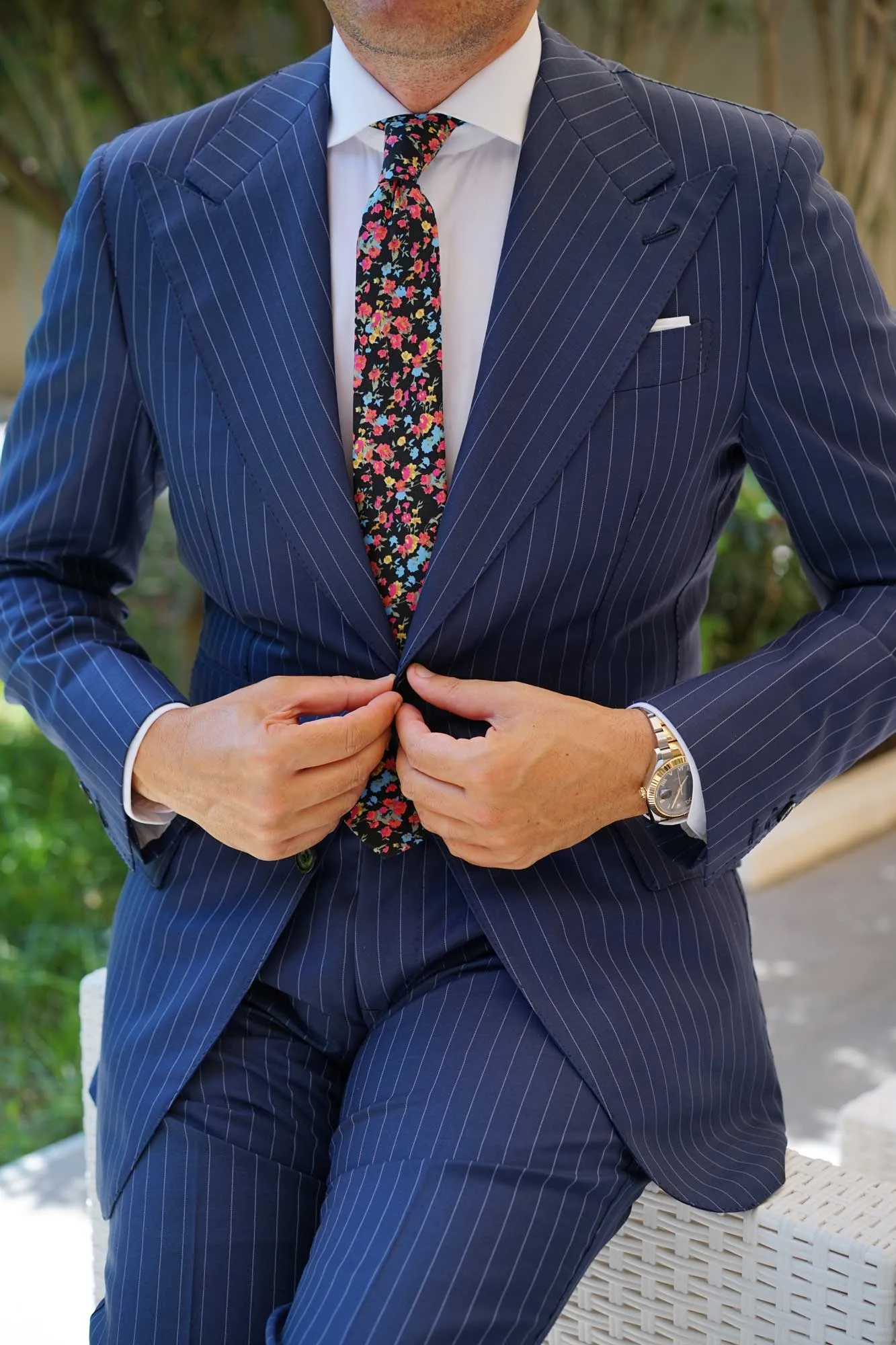 Amaryllis Black Liberty Floral Skinny Tie