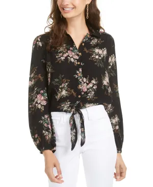American Rag Junior's Printed Tie Front Top Black Size XX-Small