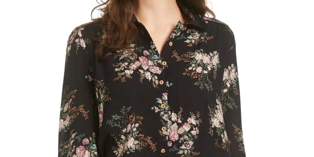 American Rag Junior's Printed Tie Front Top Black Size XX-Small