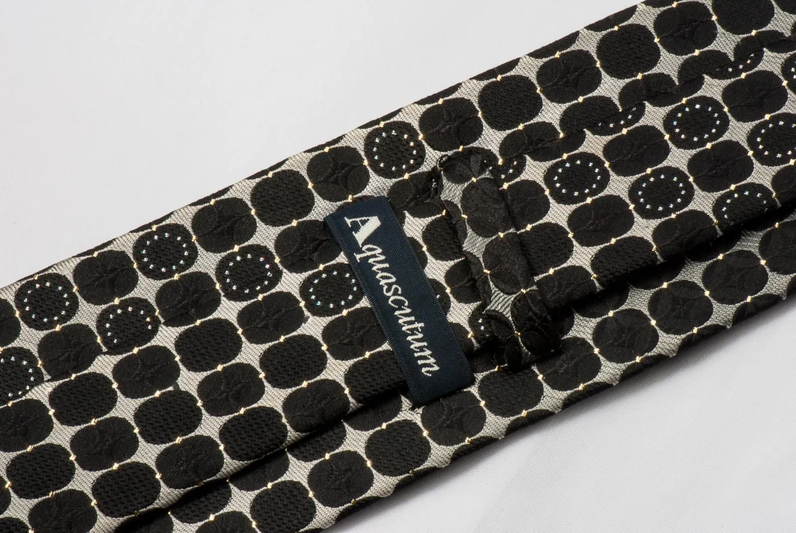 Aquascutum Men's Crystal Rhinestone Tie Silver & Black Geometric With Silver Sparkles
