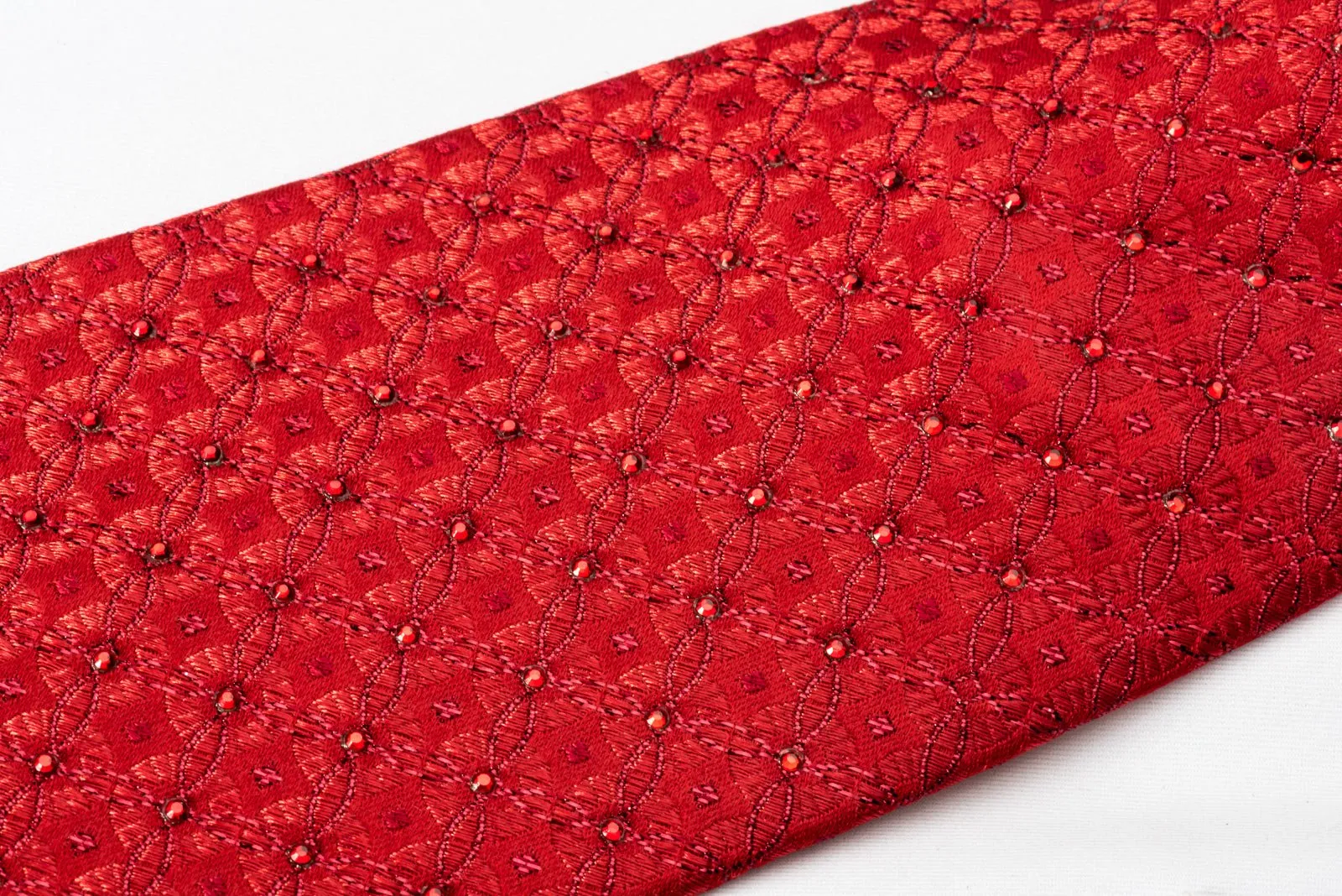 Arnaldo Bassini Silk Rhinestone Necktie Interlocking Circles On Red With Red Sparkles