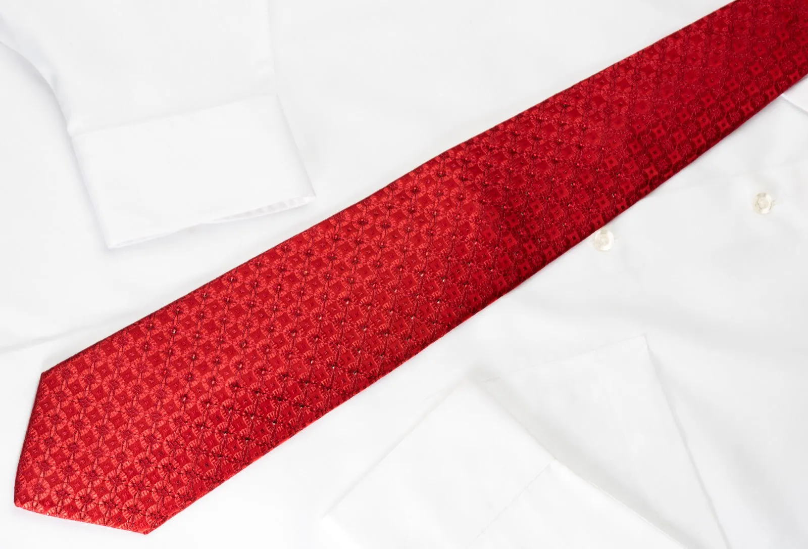 Arnaldo Bassini Silk Rhinestone Necktie Interlocking Circles On Red With Red Sparkles