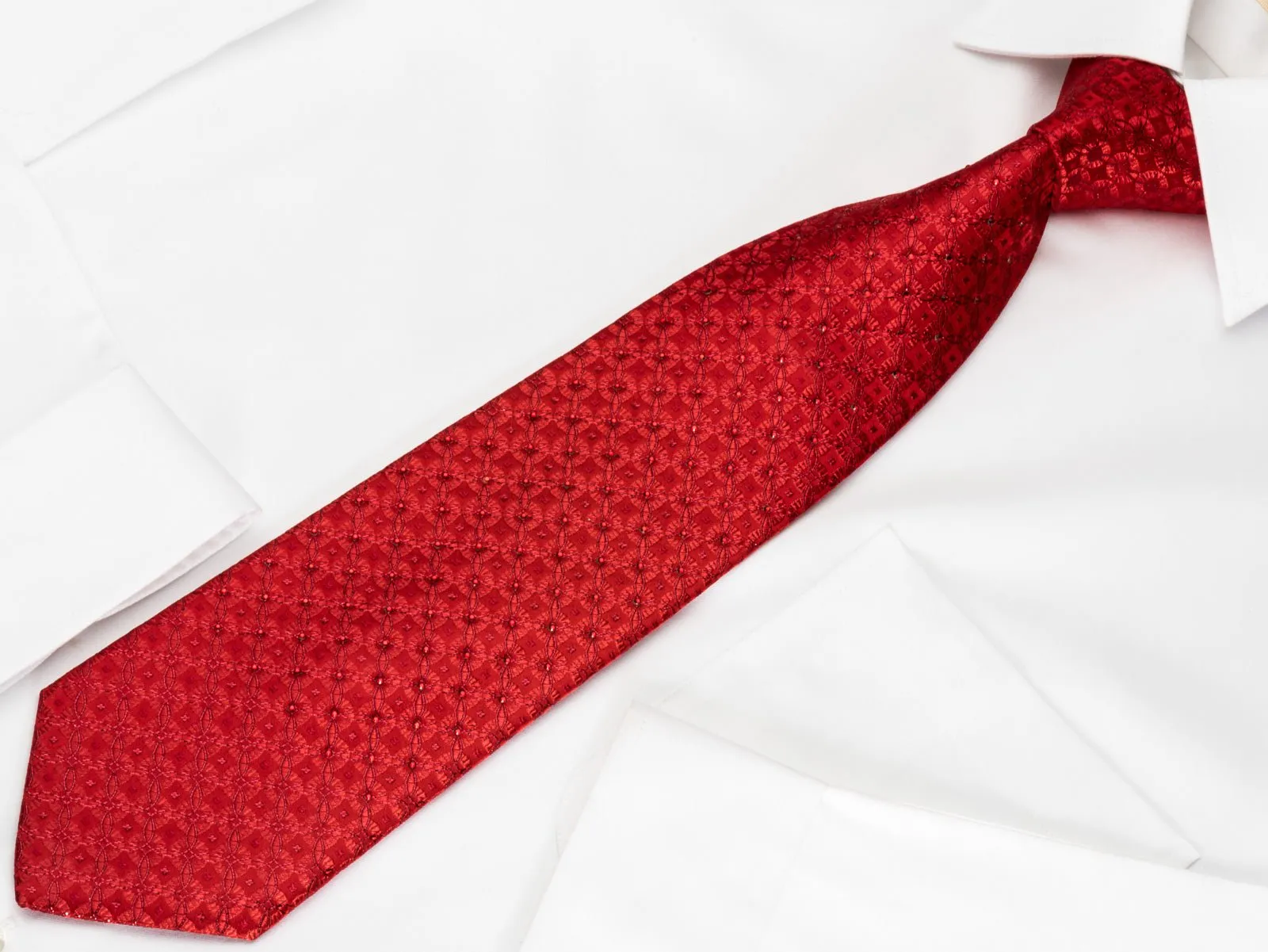 Arnaldo Bassini Silk Rhinestone Necktie Interlocking Circles On Red With Red Sparkles