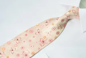 Austin Reed Silk Necktie Butterflies & Floral On Pink With Rhinestones