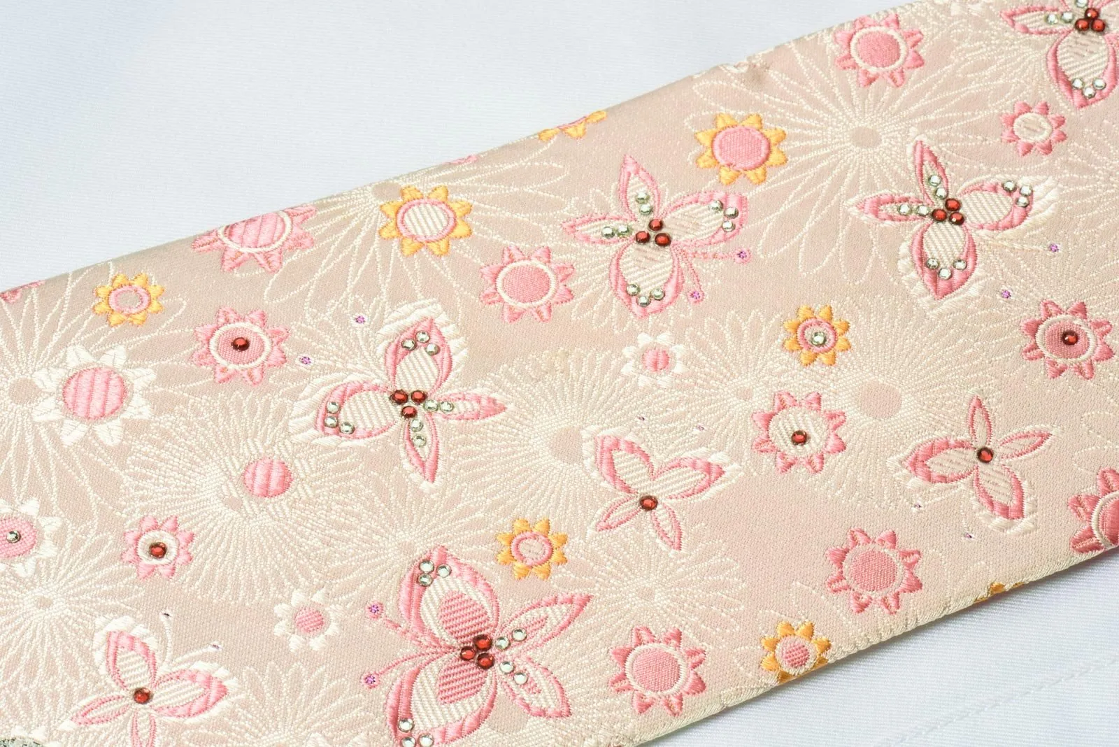 Austin Reed Silk Necktie Butterflies & Floral On Pink With Rhinestones