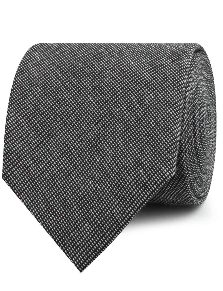 Black Needle Stitch Linen Necktie