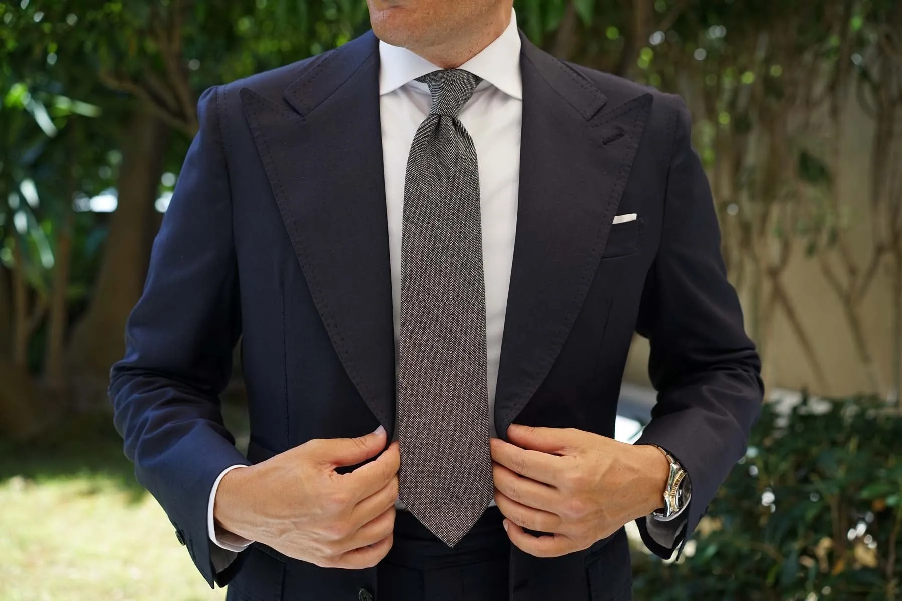 Black Needle Stitch Linen Necktie