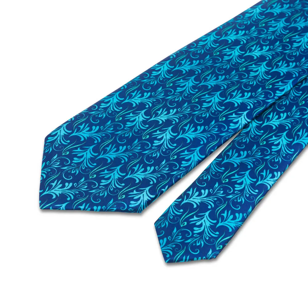 Blue Acanthus Leaves Duchesse Silk Tie
