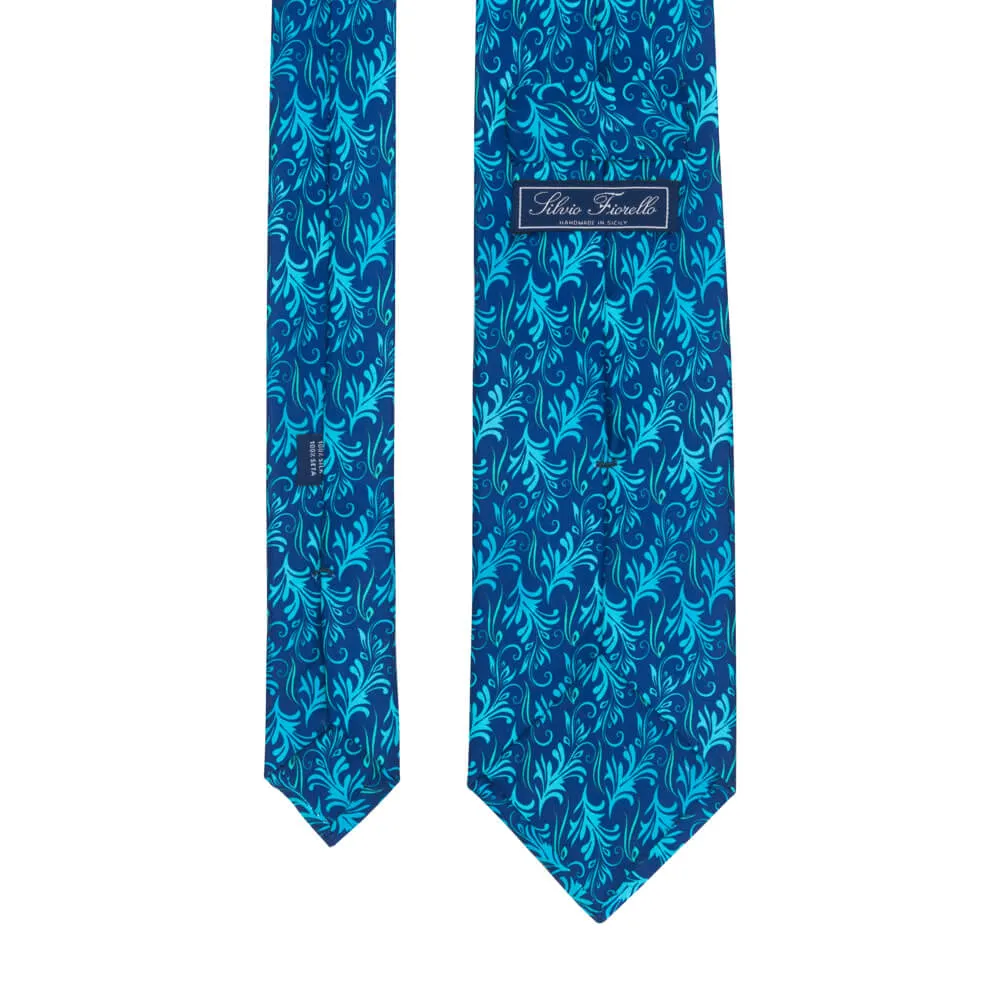 Blue Acanthus Leaves Duchesse Silk Tie