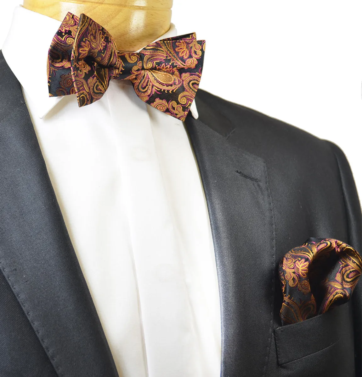 Bombay Brown and Black Paisley Silk Bow Tie and