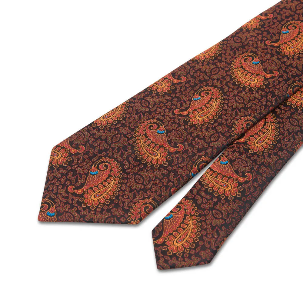 Brown and Orange Oriental Paisley Woven Silk Tie