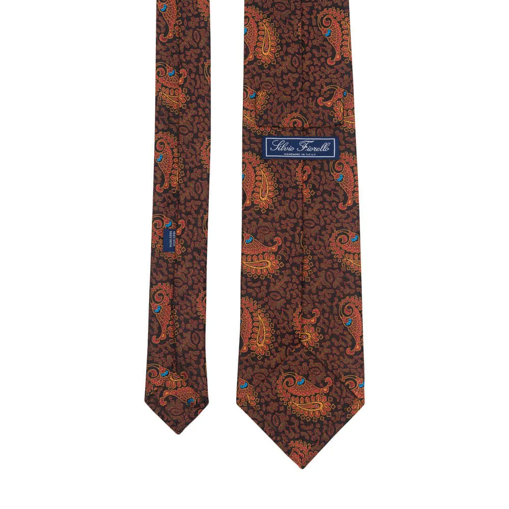 Brown and Orange Oriental Paisley Woven Silk Tie