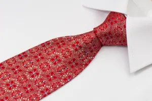 Cabrini Rhinestone Silk Tie Fleur De Lis Motif On Red With Silver Sparkles