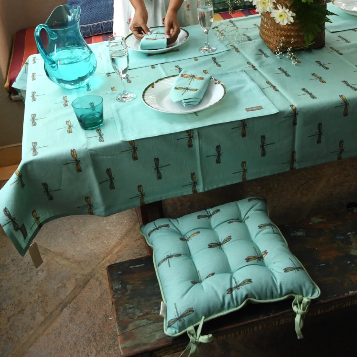 Chair Pad with Ties - Akitsu - Celeste