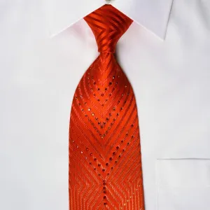 Charles Jourdan Silk Rhinestone Necktie Red V-Striped With Silver Sparkles