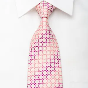 Christian Aujard Men's Silk Tie Geometric Floral On Pink With Silver Sparkles