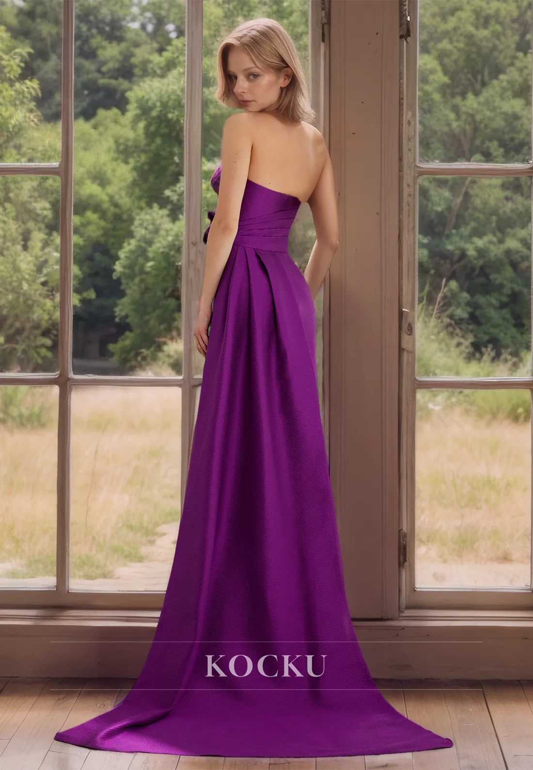 Classic & Simple Strapless Sheath Satin Cocktail with Floral Embossed Mother of the Bride Dress
