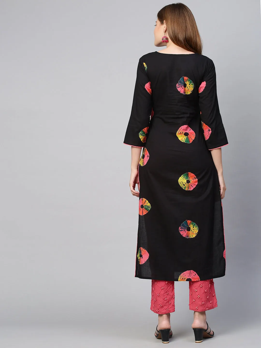 Colourful Tie-Dyed & Embroidered Kurta - Black