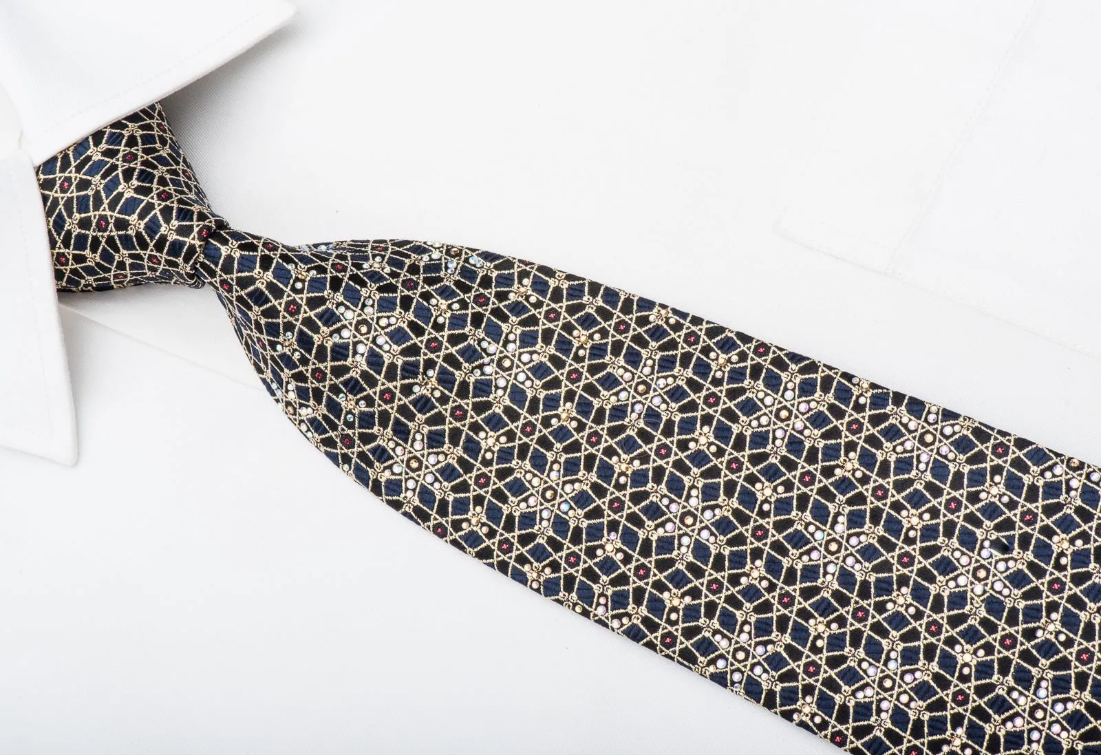 Countess Mara Men's Rhinestone Tie Golden Trellis On Black With Gold Sparkles