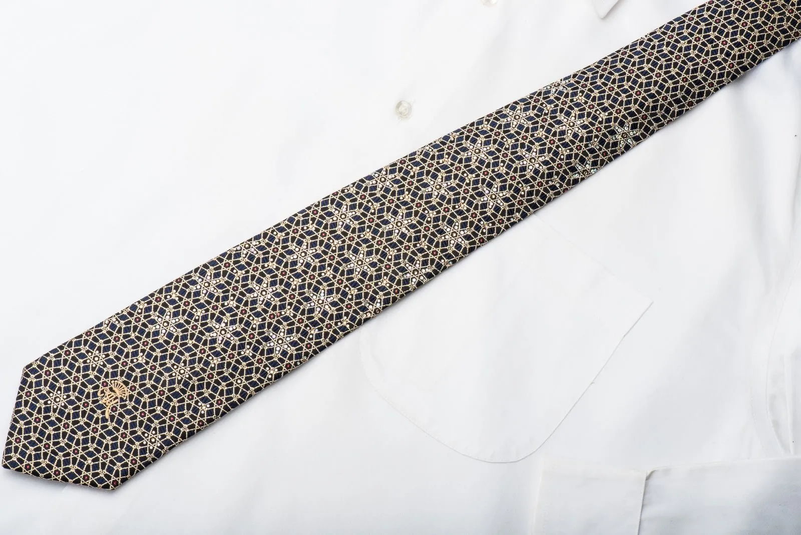 Countess Mara Men's Rhinestone Tie Golden Trellis On Black With Gold Sparkles