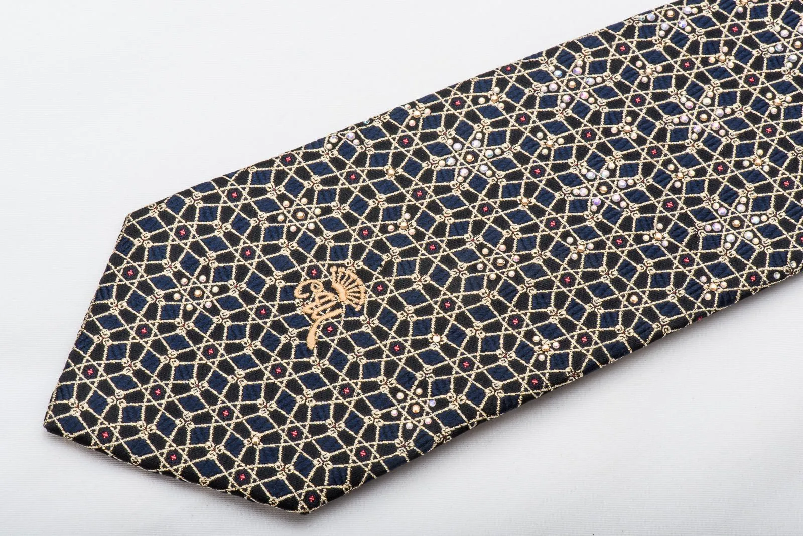 Countess Mara Men's Rhinestone Tie Golden Trellis On Black With Gold Sparkles