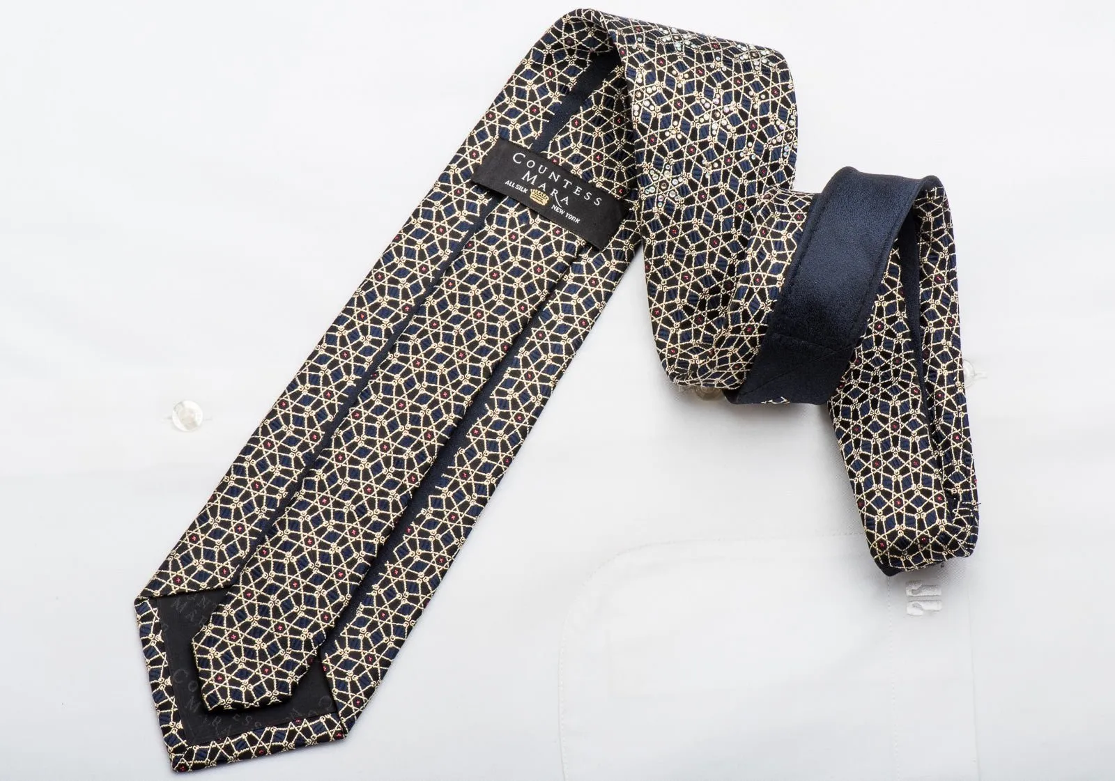 Countess Mara Men's Rhinestone Tie Golden Trellis On Black With Gold Sparkles
