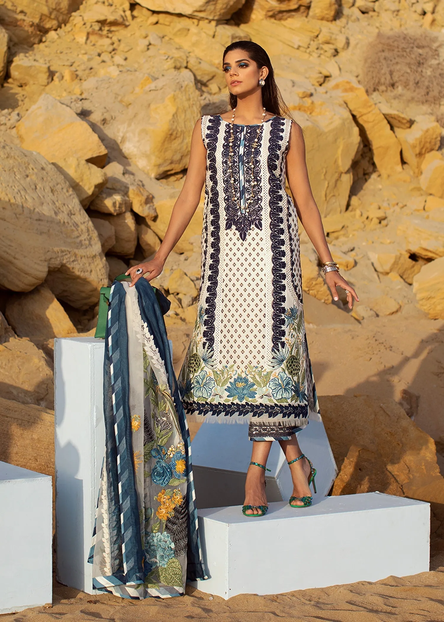 Crimson X Saira Shakira Luxury Lawn Collection 2022 – Summer Blooms - 6A - Cobalt