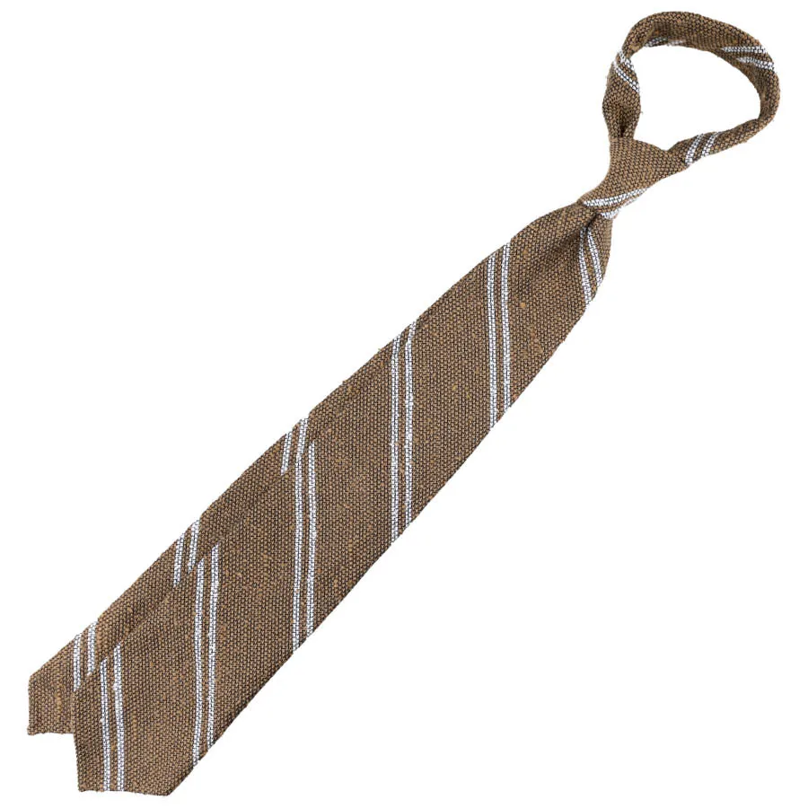 Double Bar Shantung Grenadine Tie - Beige - Hand-Rolled