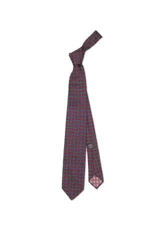 Drake's Navy with Red Square Pattern Silk Woven Jacquard Tie