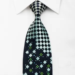 Elegance Men's Rhinestone Necktie Checker On Navy Blue With Silver Sparkles