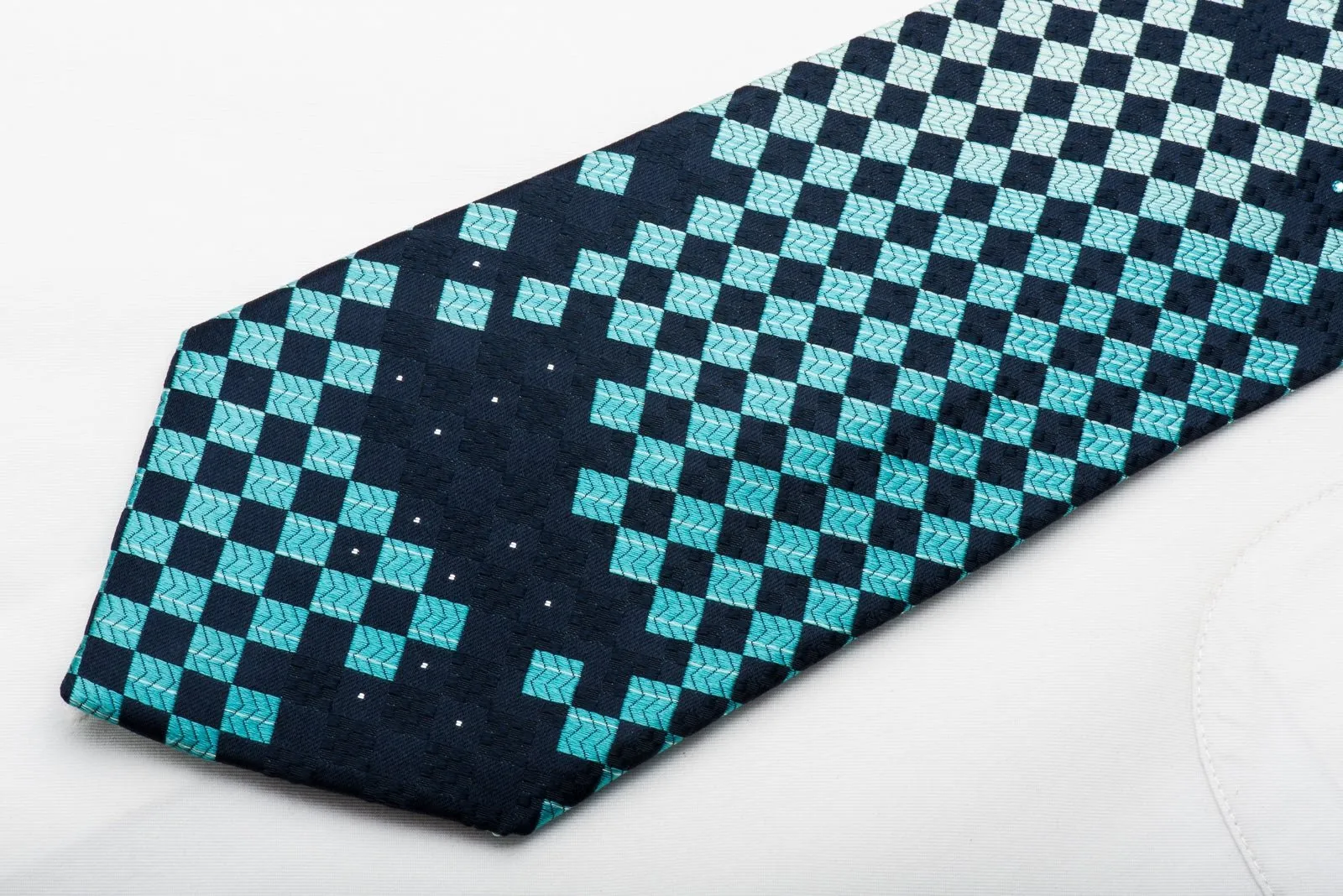 Elegance Men's Rhinestone Necktie Checker On Navy Blue With Silver Sparkles
