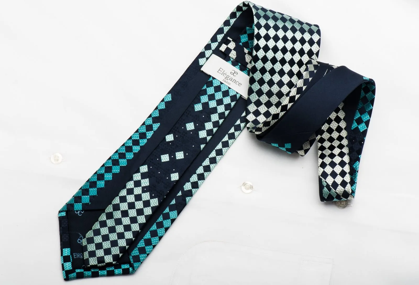 Elegance Men's Rhinestone Necktie Checker On Navy Blue With Silver Sparkles