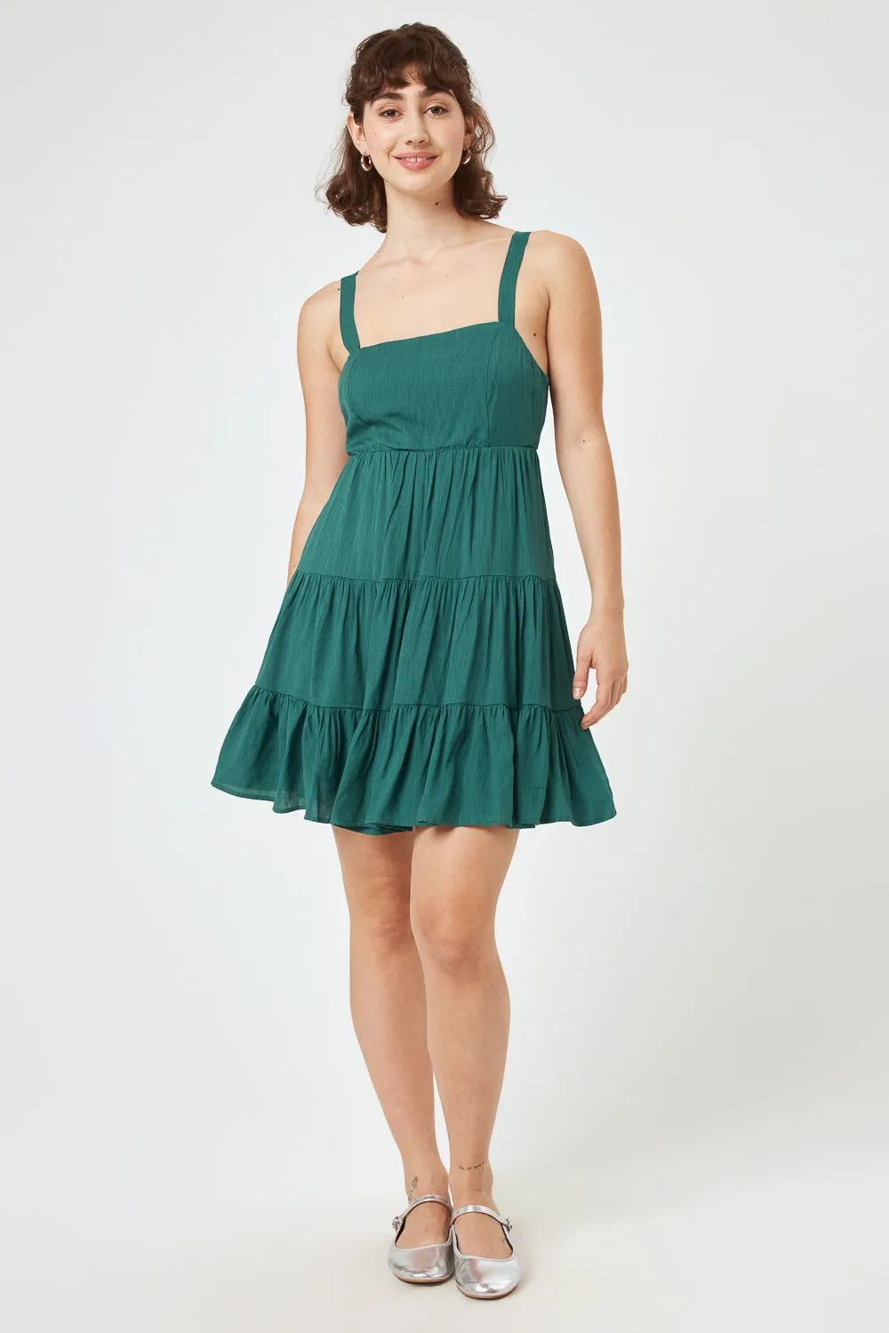 Forest Green Tie Back Woven Dress