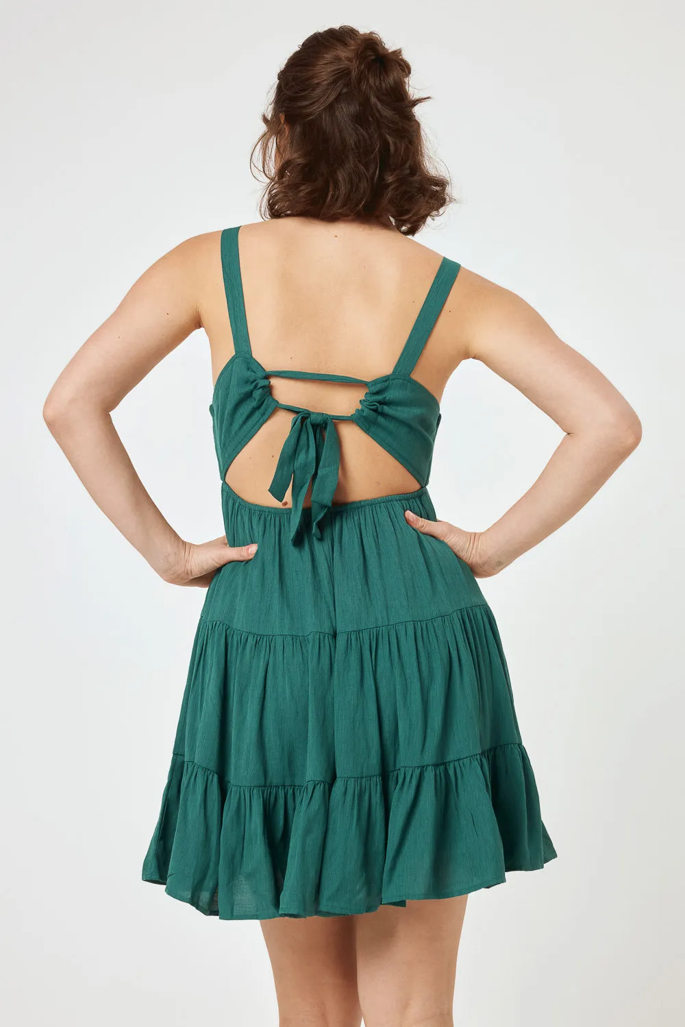 Forest Green Tie Back Woven Dress