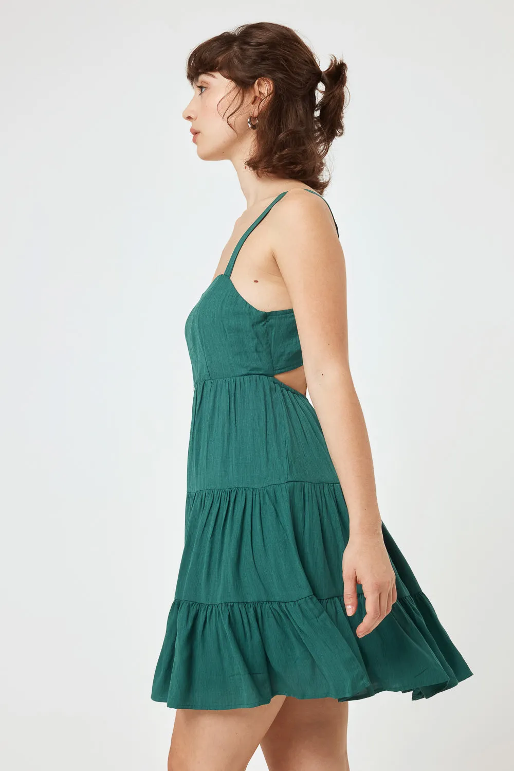 Forest Green Tie Back Woven Dress