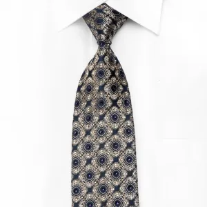 Golden Cartouche On Navy Men's Crystal Silk Tie With Sparkles