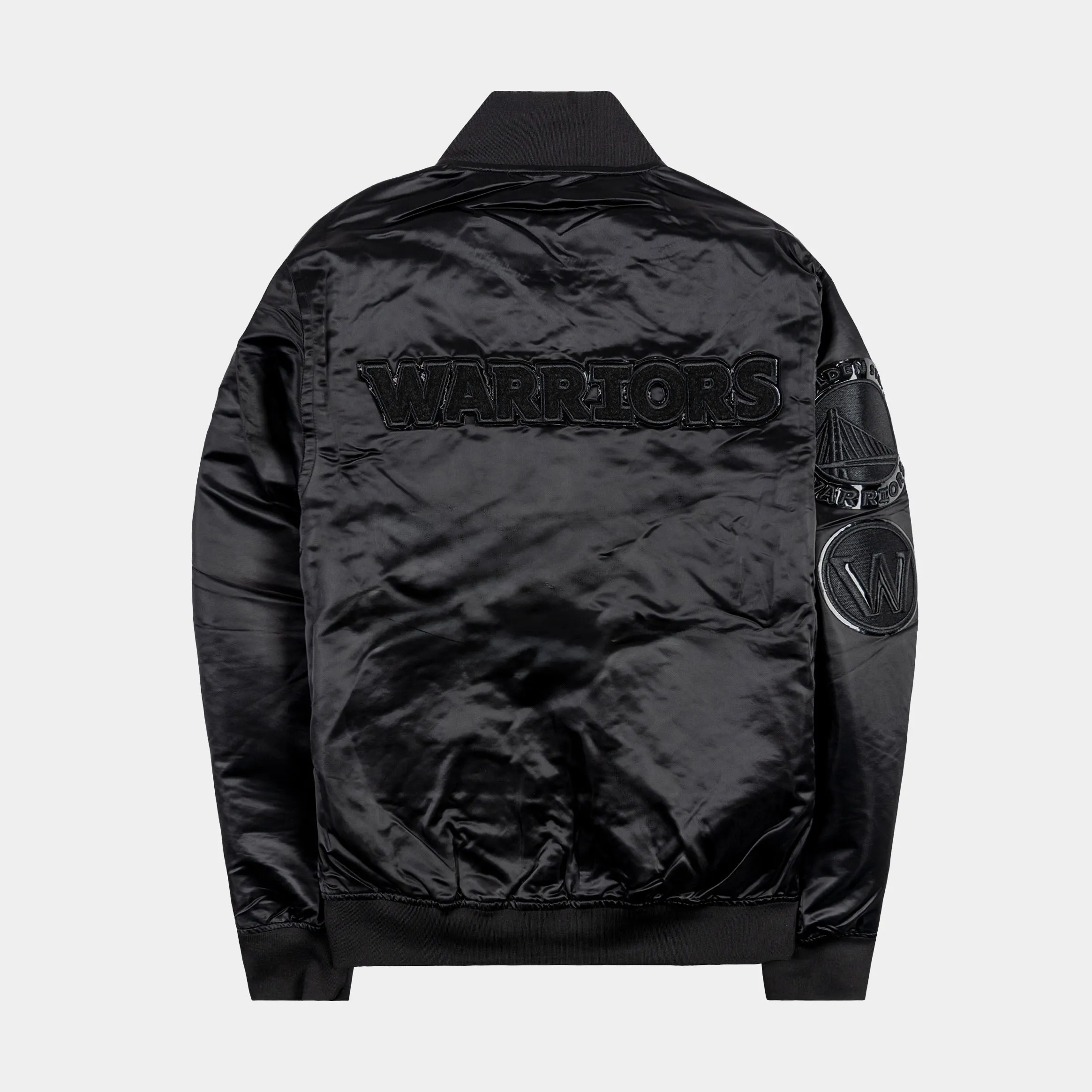 Golden State Warriors Triple Black Satin Mens Jacket (Black)