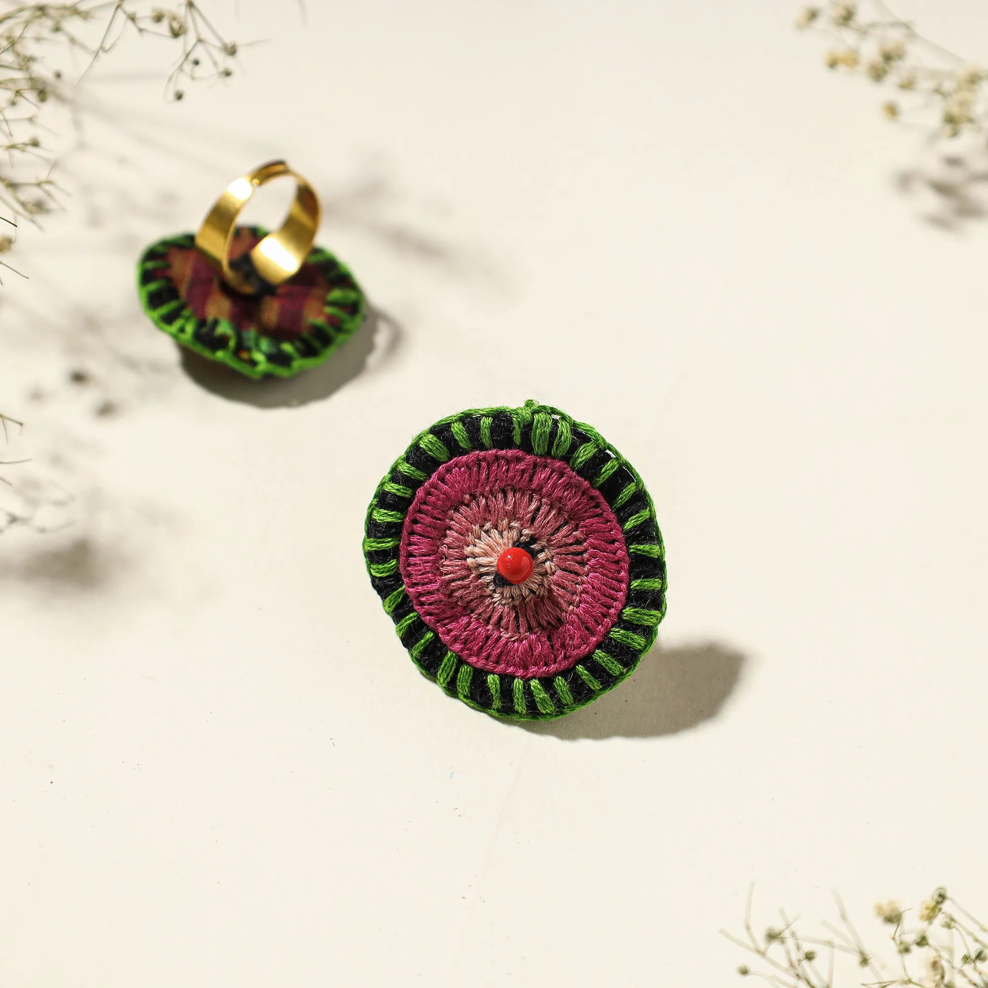 Hand Embroidered Fabart Beadwork Ring by Rangila Dhaga (Adjustable)