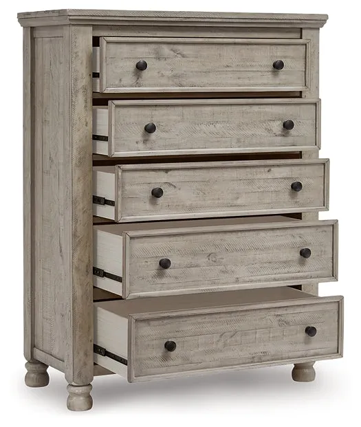 Harrastone Queen Panel Bed with Mirrored Dresser and Chest