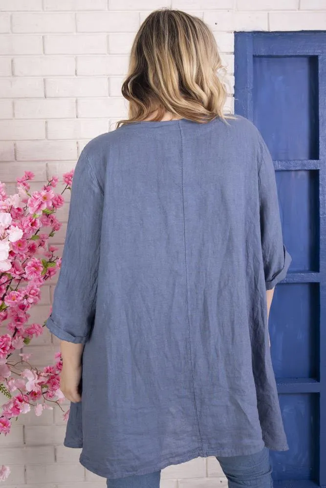 Italian Linen Button Hem Pocket Oversized Top