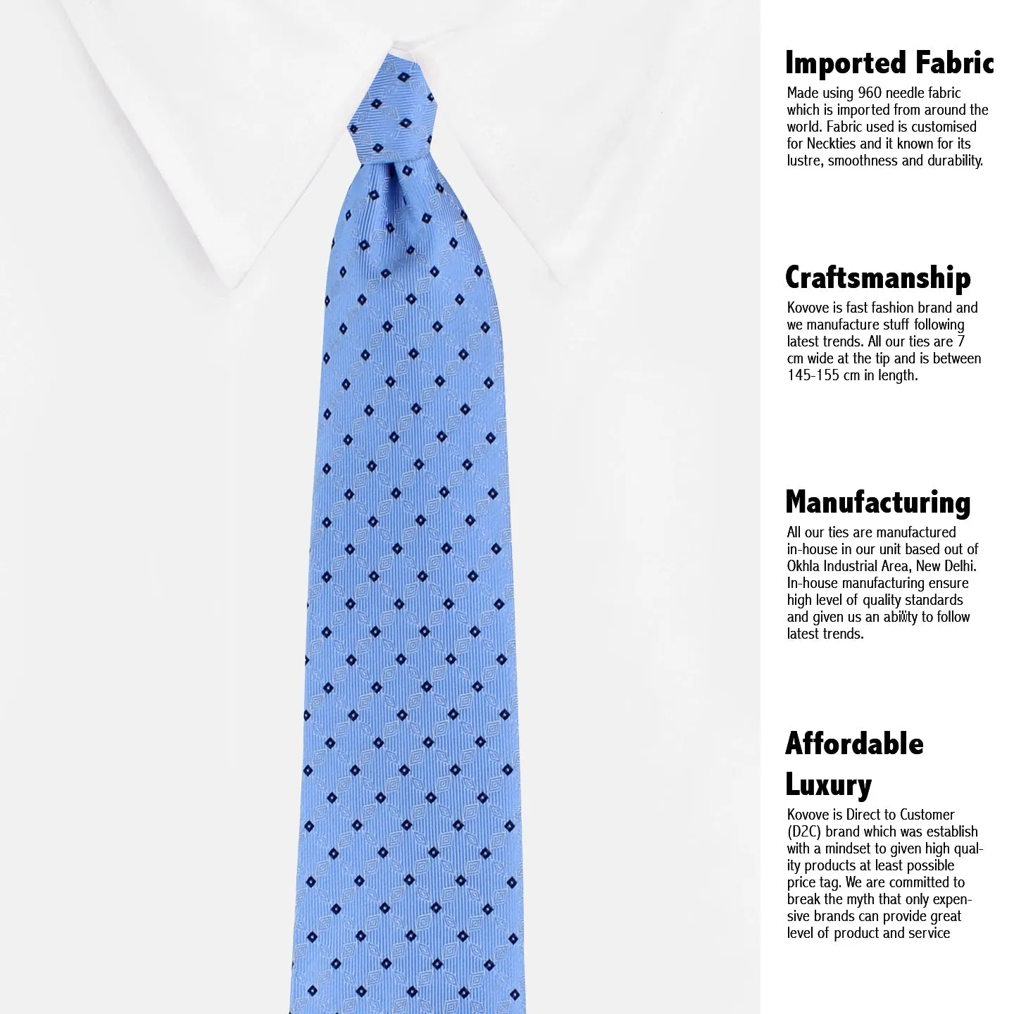 Kovove Cyan Checkered Neck Tie For Men