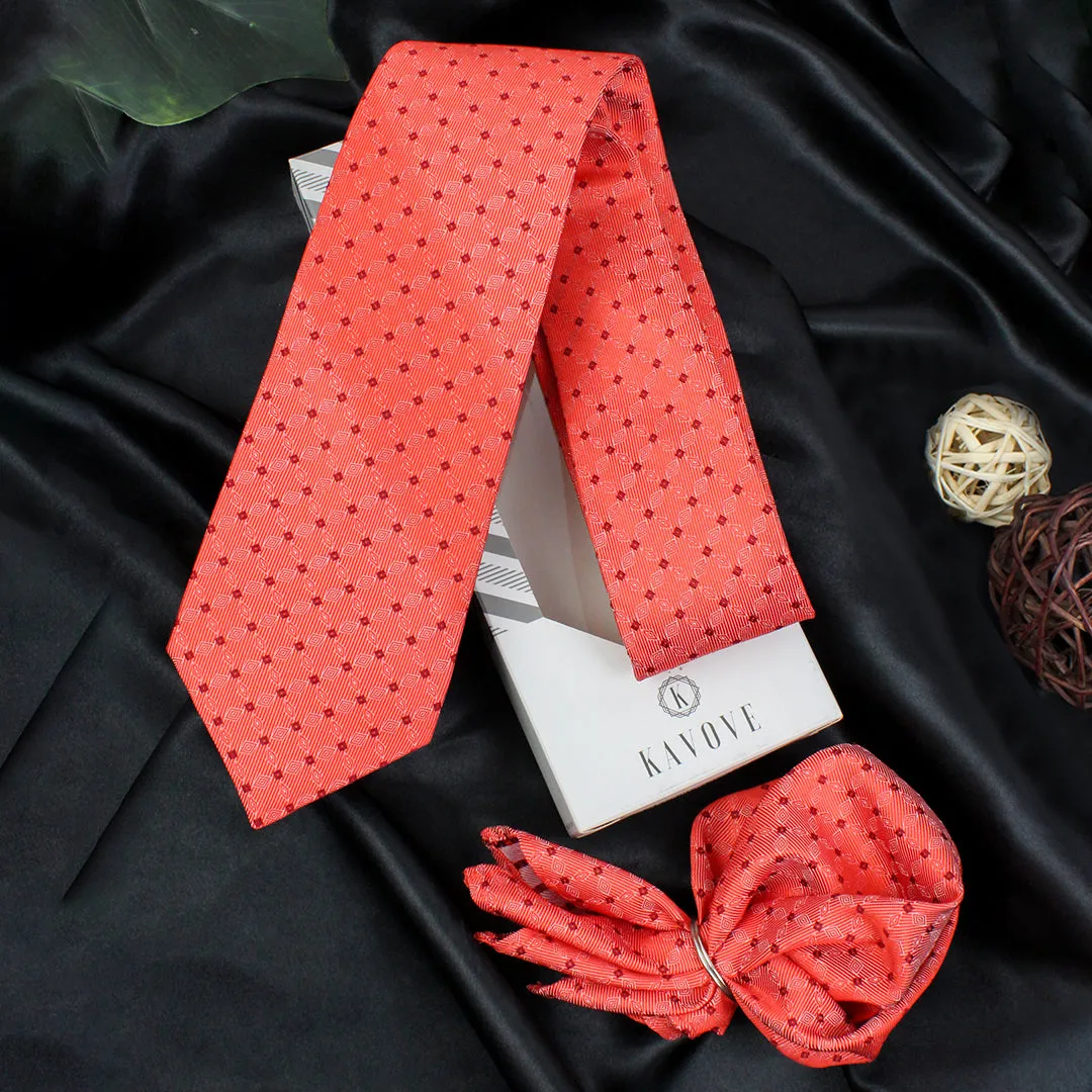 Kovove Pleasing Pink Checkered Necktie and Pocket Square Gift Box