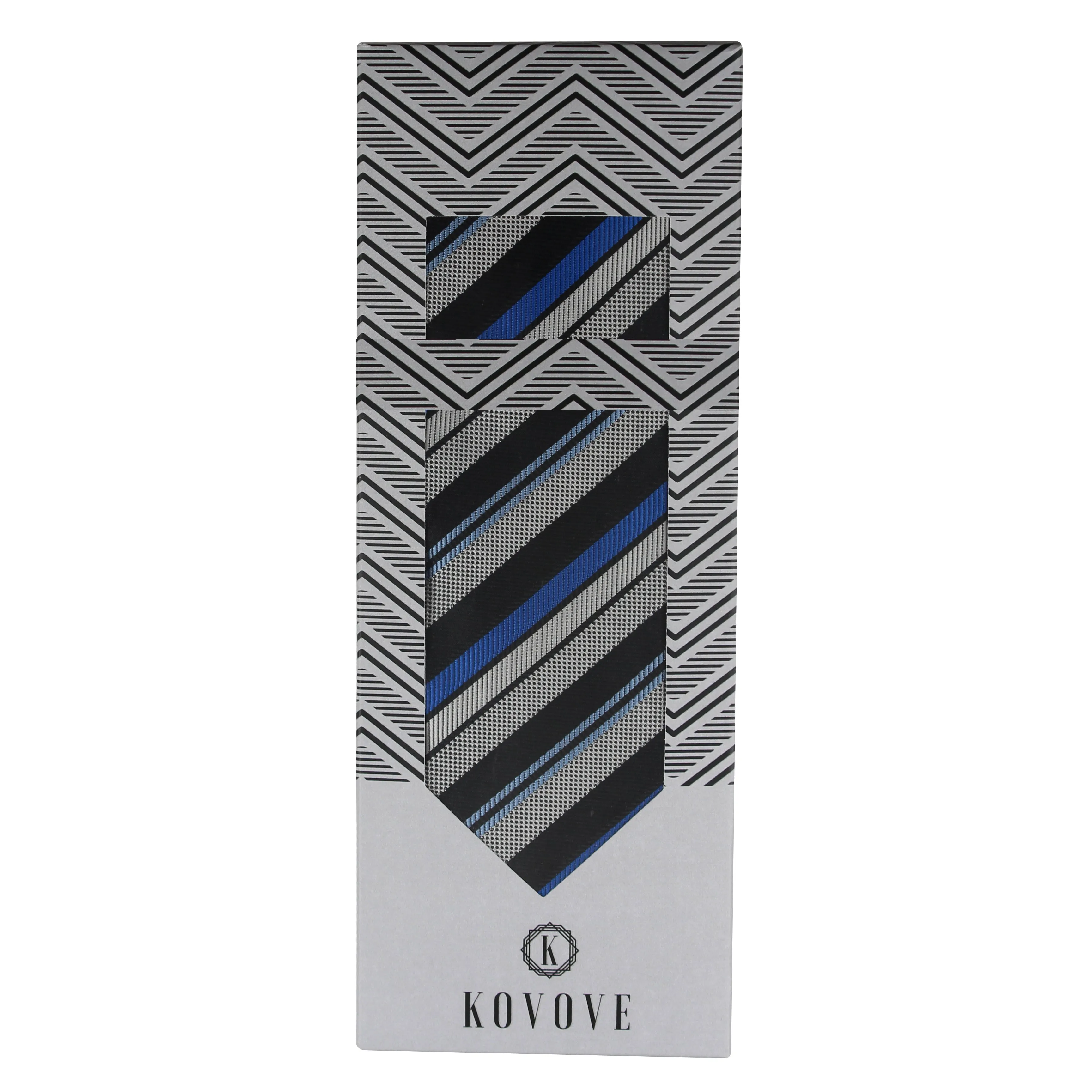 Kovove The Stripedara Grey Necktie and Pocket Square Gift Box