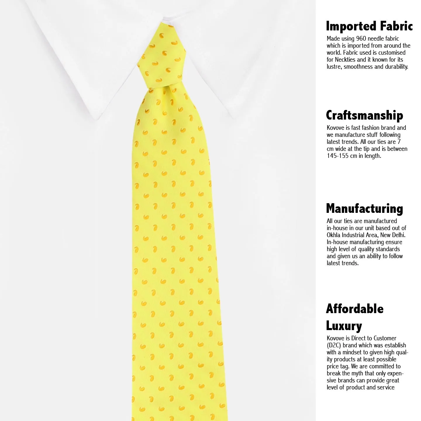 Kovove Yellow Abstract Neck Tie For Men
