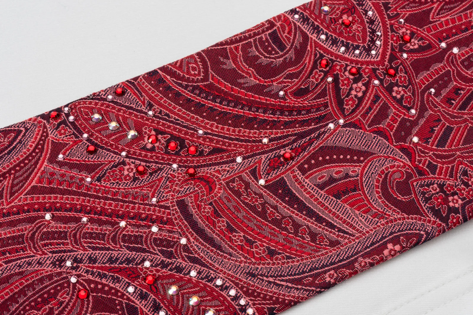 Lancetti Silk Necktie Paisley On Burgundy With Rhinestones