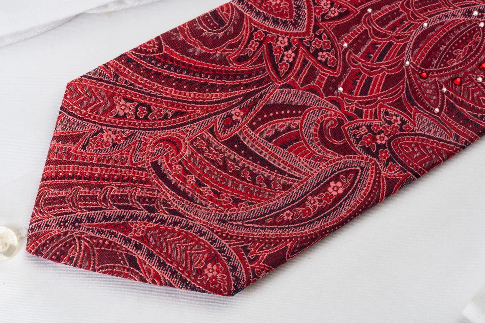 Lancetti Silk Necktie Paisley On Burgundy With Rhinestones