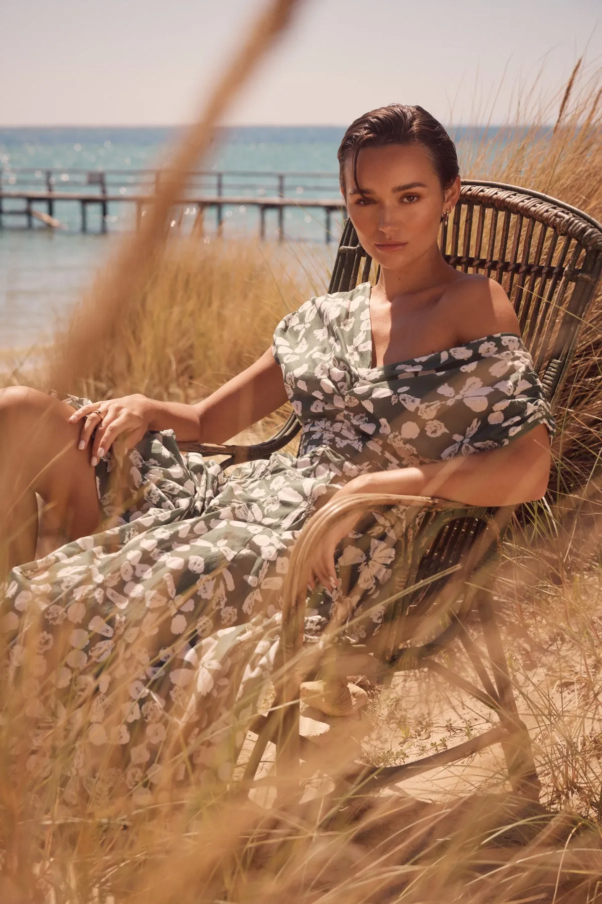 Layla Midi Dress - Khaki Floral