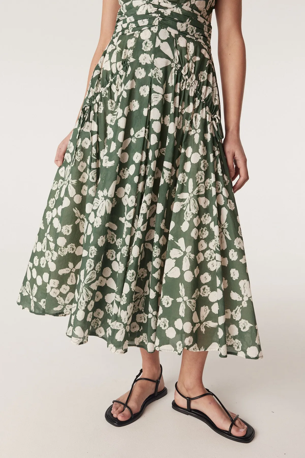 Layla Midi Dress - Khaki Floral